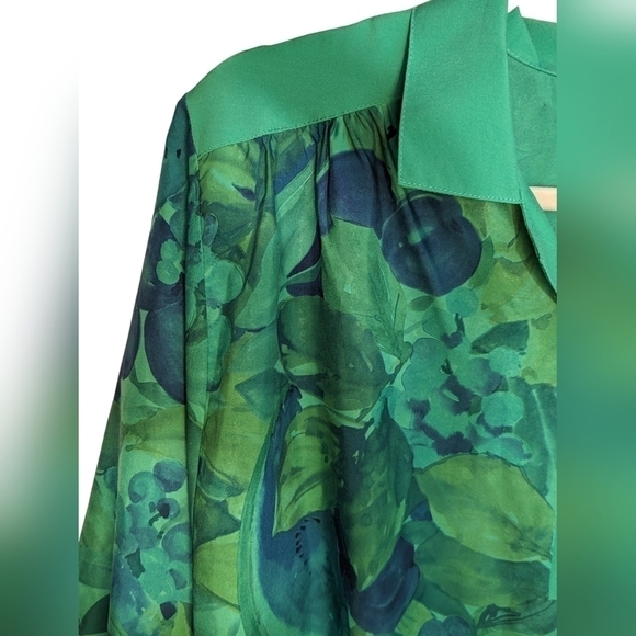 Vintage GW Division of Graff Tropical Green Floral Half Button Blouse Top Size M - Picture 3 of 14